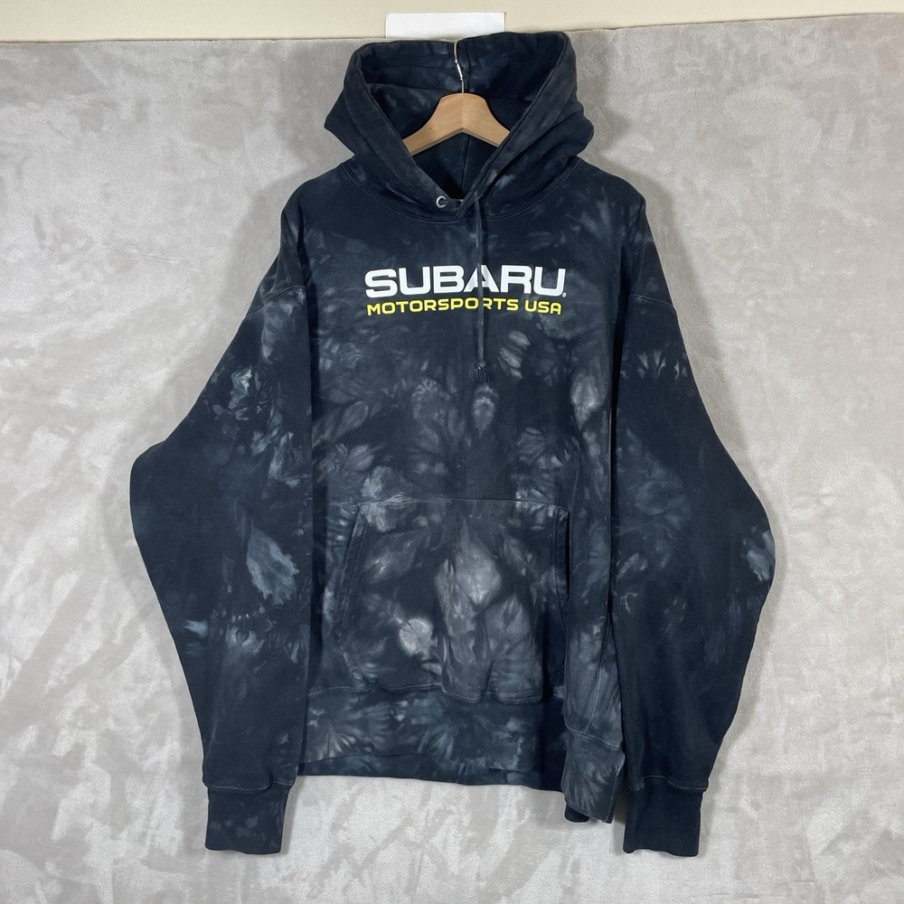 Champion Mens Reverse Weave Hoodie 2XL Subaru Motorsports USA Black TieDye